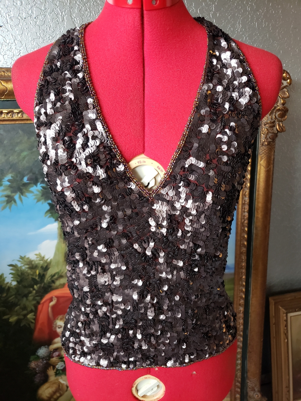 Soprano Brown Sequin Halter Mini Dress